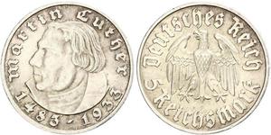 5 Reichsmark Germania nazista (1933-1945) Argento Martin Lutero