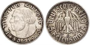 5 Reichsmark Germania nazista (1933-1945) Argento Martin Lutero