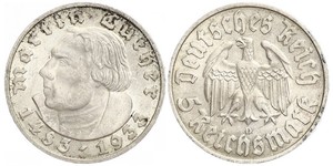 5 Reichsmark Germania nazista (1933-1945) Argento Martin Lutero