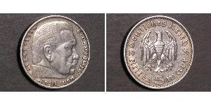 5 Reichsmark Germania nazista (1933-1945) Argento Paul von Hindenburg