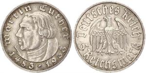 5 Reichsmark Germania nazista (1933-1945) Argento Martin Lutero