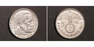 5 Reichsmark Germania nazista (1933-1945) Argento Paul von Hindenburg