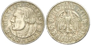 5 Reichsmark Germania nazista (1933-1945) Argento Martin Lutero