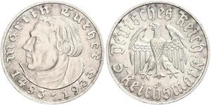 5 Reichsmark Germania nazista (1933-1945) Argento Martin Lutero