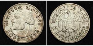 5 Reichsmark Germania nazista (1933-1945) Argento Martin Lutero