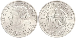 5 Reichsmark Germania nazista (1933-1945) Argento Martin Lutero