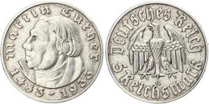 5 Reichsmark Germania nazista (1933-1945) Argento Martin Lutero