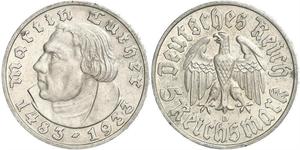 5 Reichsmark Germania nazista (1933-1945) Argento Martin Lutero