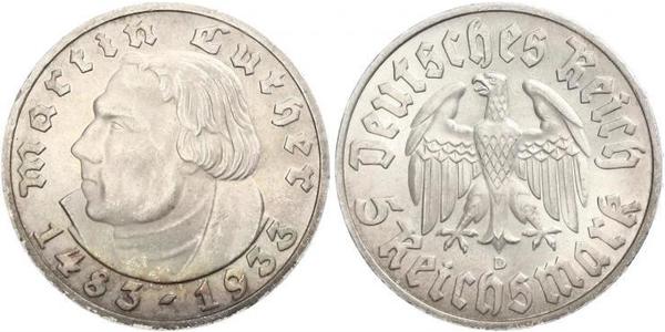 5 Reichsmark Germania nazista (1933-1945) Argento Martin Lutero