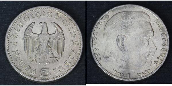 5 Reichsmark Germania nazista (1933-1945) Argento Paul von Hindenburg