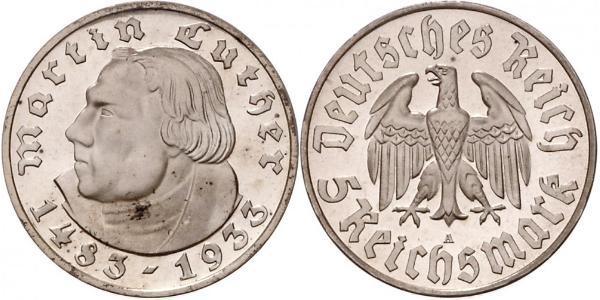 5 Reichsmark Germania nazista (1933-1945) Argento Martin Lutero