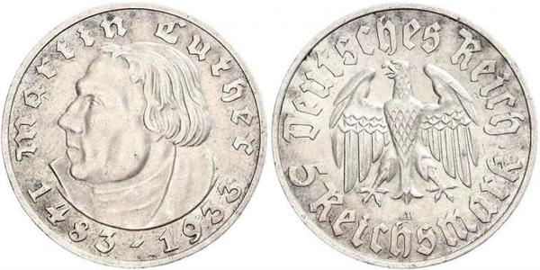 5 Reichsmark Germania nazista (1933-1945) Argento Martin Lutero