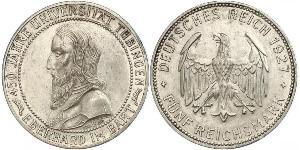 5 Reichsmark Repubblica di Weimar (1918-1933) Argento Eberhard I, Count of Württemberg