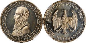 5 Reichsmark Repubblica di Weimar (1918-1933) Argento Eberhard I, Count of Württemberg