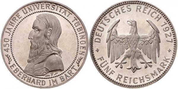 5 Reichsmark Repubblica di Weimar (1918-1933) Argento Eberhard I, Count of Württemberg