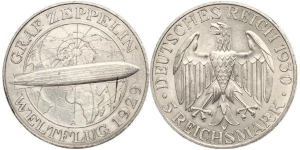 5 Reichsmark Repubblica di Weimar (1918-1933) Argento 