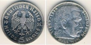 5 Reichsmark Alemania nazi (1933-1945) Plata Paul von Hindenburg