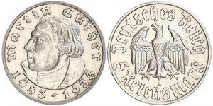 5 Reichsmark Alemania nazi (1933-1945) Plata Martín Lutero