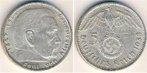 5 Reichsmark Alemania nazi (1933-1945) Plata Paul von Hindenburg