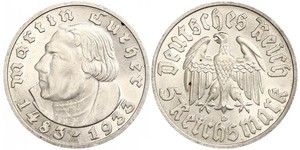 5 Reichsmark Alemania nazi (1933-1945) Plata Martín Lutero