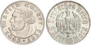 5 Reichsmark Alemania nazi (1933-1945) Plata Martín Lutero