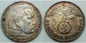 5 Reichsmark Alemania nazi (1933-1945) Plata Paul von Hindenburg