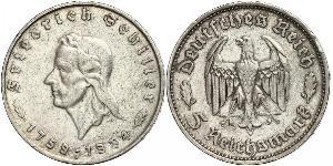 5 Reichsmark Alemania nazi (1933-1945) Plata Friedrich Schiller