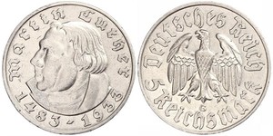 5 Reichsmark Alemania nazi (1933-1945) Plata Martín Lutero