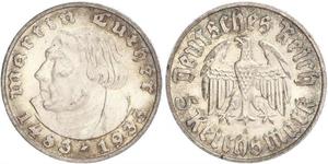 5 Reichsmark Alemania nazi (1933-1945) Plata Martín Lutero