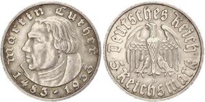5 Reichsmark Alemania nazi (1933-1945) Plata Martín Lutero