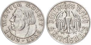 5 Reichsmark Alemania nazi (1933-1945) Plata Martín Lutero
