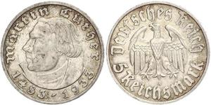 5 Reichsmark Alemania nazi (1933-1945) Plata Martín Lutero