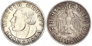 5 Reichsmark Alemania nazi (1933-1945) Plata Martín Lutero
