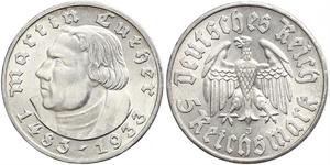 5 Reichsmark Alemania nazi (1933-1945) Plata Martín Lutero