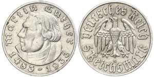 5 Reichsmark Alemania nazi (1933-1945) Plata Martín Lutero