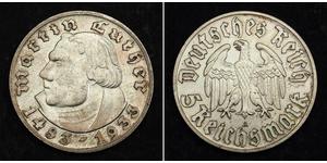 5 Reichsmark Alemania nazi (1933-1945) Plata Martín Lutero