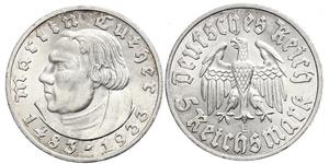 5 Reichsmark Alemania nazi (1933-1945) Plata Martín Lutero