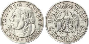 5 Reichsmark Alemania nazi (1933-1945) Plata Martín Lutero