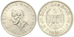 5 Reichsmark Alemania nazi (1933-1945) Plata Friedrich Schiller