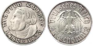 5 Reichsmark Alemania nazi (1933-1945) Plata Martín Lutero