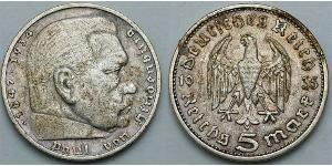 5 Reichsmark Alemania nazi (1933-1945) Plata Paul von Hindenburg