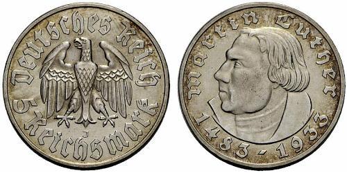 5 Reichsmark Alemania nazi (1933-1945) Plata Martín Lutero