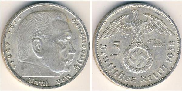 5 Reichsmark Alemania nazi (1933-1945) Plata Paul von Hindenburg