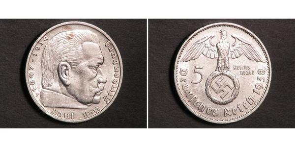 5 Reichsmark Alemania nazi (1933-1945) Plata Paul von Hindenburg