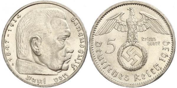5 Reichsmark Alemania nazi (1933-1945) Plata Paul von Hindenburg