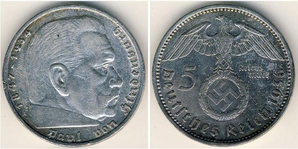 5 Reichsmark Alemania nazi (1933-1945) Plata Paul von Hindenburg