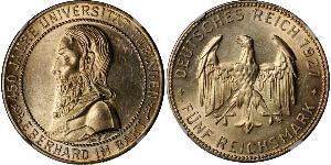 5 Reichsmark República de Weimar (1918-1933) Plata Everardo I de Wurtemberg