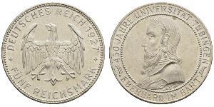 5 Reichsmark República de Weimar (1918-1933) Plata Everardo I de Wurtemberg