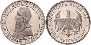 5 Reichsmark República de Weimar (1918-1933) Plata Everardo I de Wurtemberg