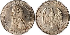 5 Reichsmark República de Weimar (1918-1933) Plata Everardo I de Wurtemberg